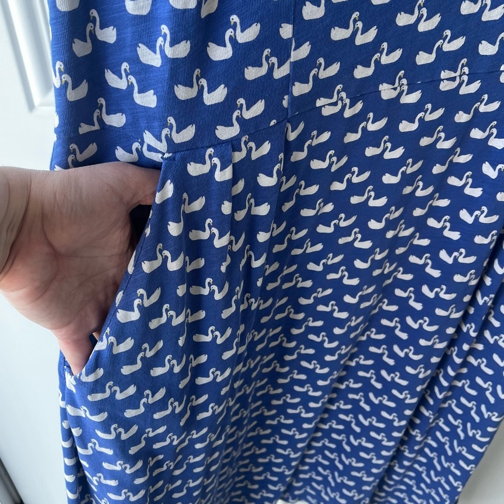 Boden Phoebe Blue Jersey Midi Dress Swan Print 100% Cotton Size US 16 Long - Picture 4 of 11